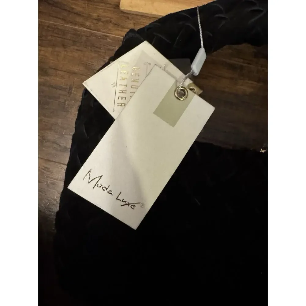 Moda Luxe Women's Woven Genuine Leather Hobo Bag Black